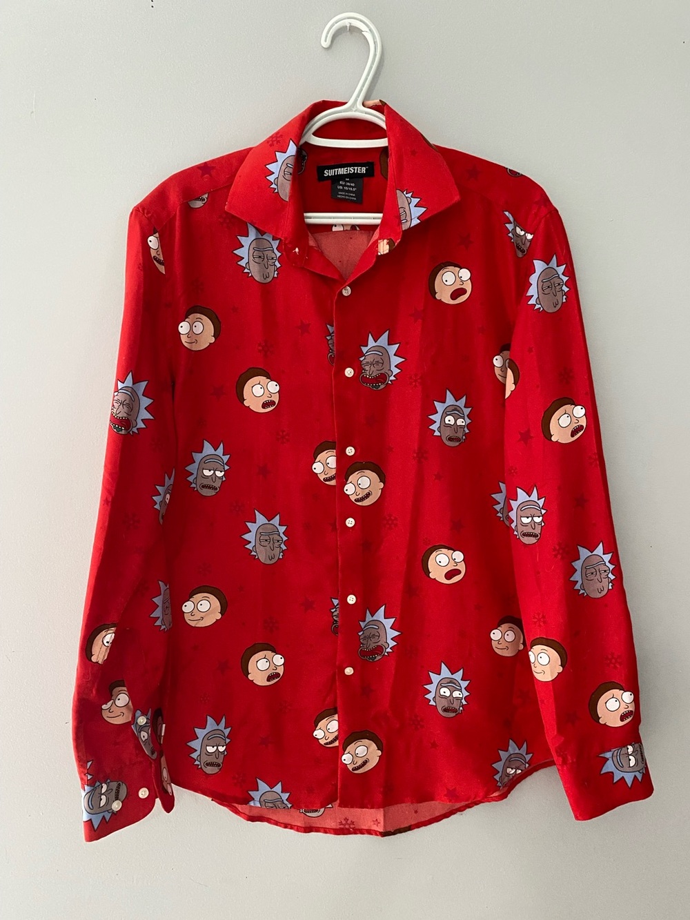 Red Rick & Morty Print Button-Up Shirt Lightweight